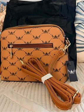 Wendy Keen Vegan Leather Women's Tan Crossbody Bag.